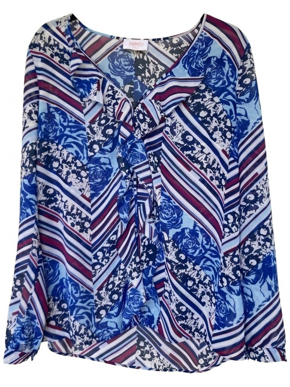 Laundry By Shelli Segal Floral and Striped Blouse - Picture 2 of 5